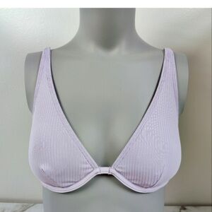 Damsel Lilac Ribbed Underwire Halter Bikini Top (Size L)